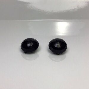 Vintage Clip On Earrings - Faceted Round Acrylic Black Stamped W Germany